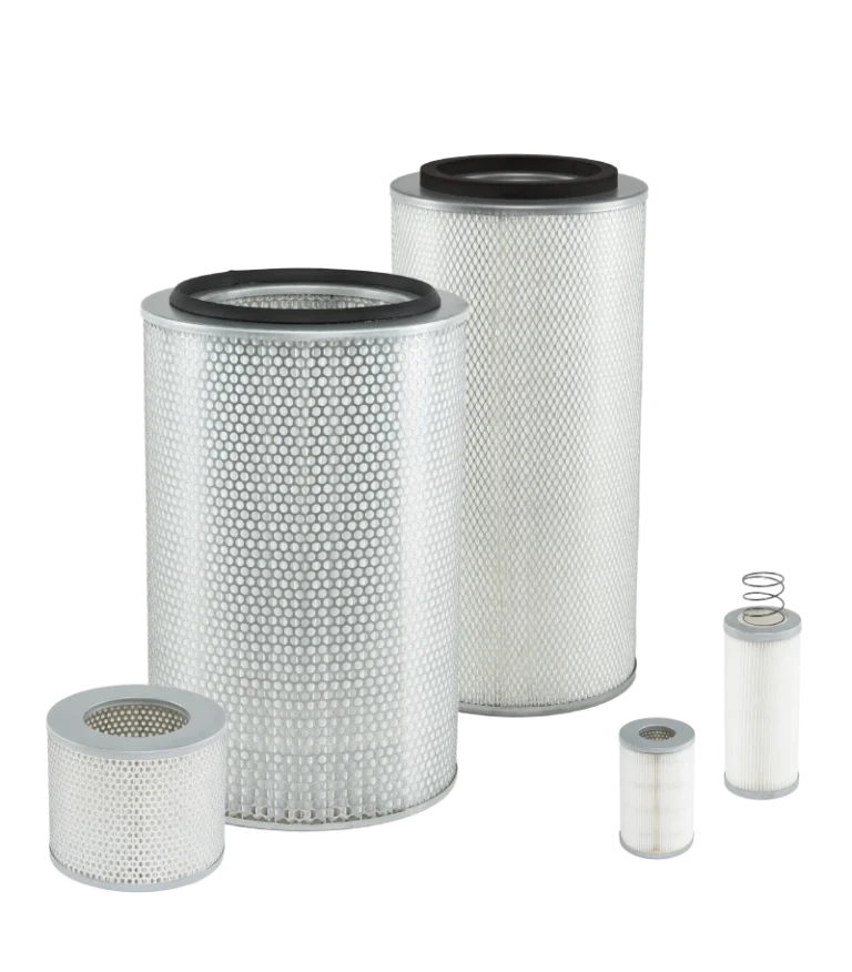 Replacement filter cartridges for blowers, compressors and vacuum pumps