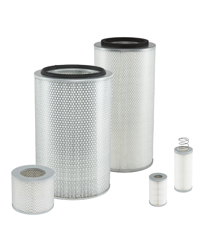 Replacement filter cartridges for blowers, compressors and vacuum pumps